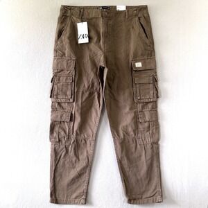 Zara Pants Mens 36 Cargo Fit DNWR Paratrooper Military Utility Pockets Brown NWT
